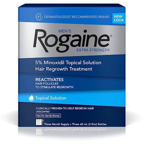 Rogaine Men's Extra Strength 5% Minoxidil Topical Solution for Hair Loss and Regrowth, Treatment for Thinning Hair, 3 Month Supply, Unscented, 2 Fl Oz, Pack of 3 - Zecoya