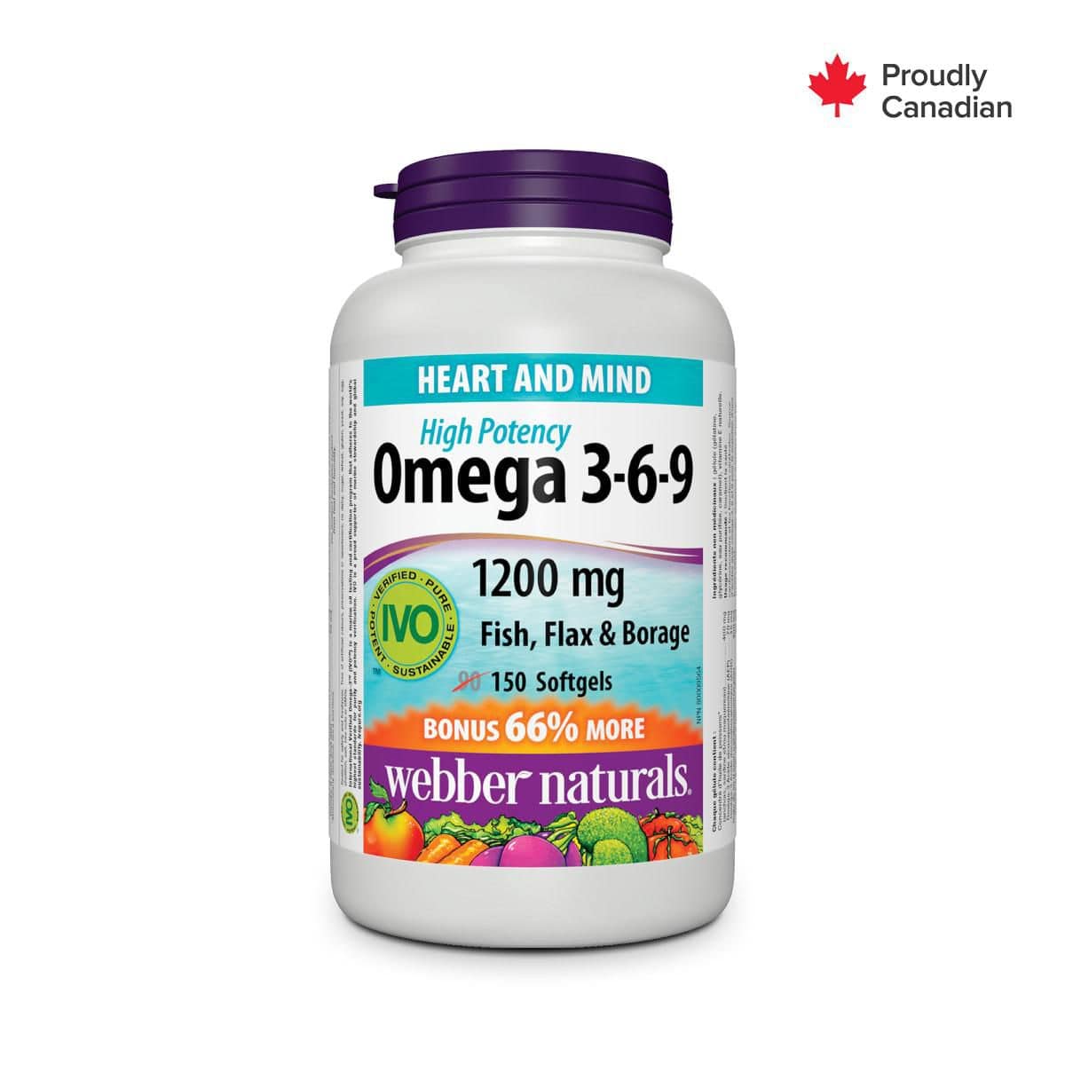 Webber Naturals® Omega 3-6-9 High Potency Fish, Flax & Borage, 1200 mg - Zecoya