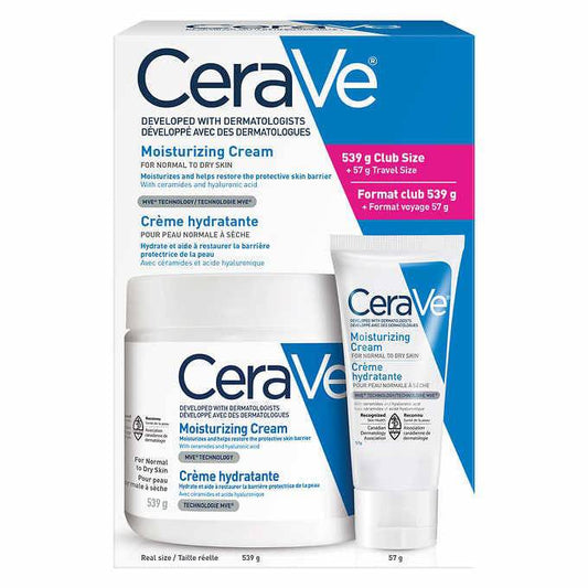 CeraVe Moisturizing Cream | Daily Face, Body & Hands Moisturizer for Dry Skin With Hyaluronic Acid and Ceramides for Women and Men. Sensitive skin, Oil-free, Non-comedogenic, Fragrance-Free, 539g +57g refill 2-pack